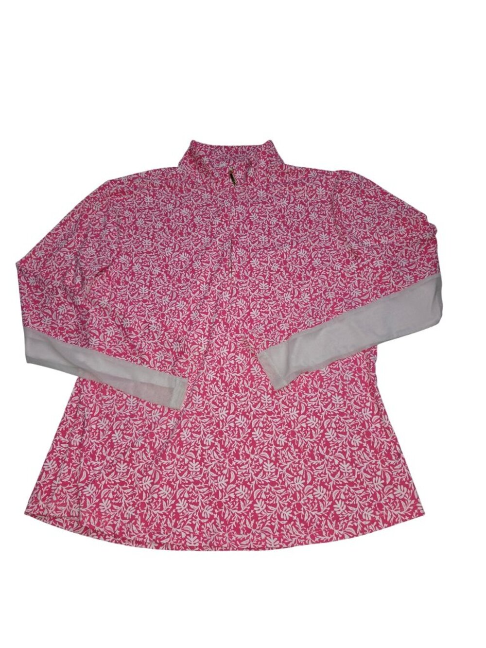 Cabana Life XL Floral Quarter-Zip Pullover Top Pink Print Long Sleeves 4494